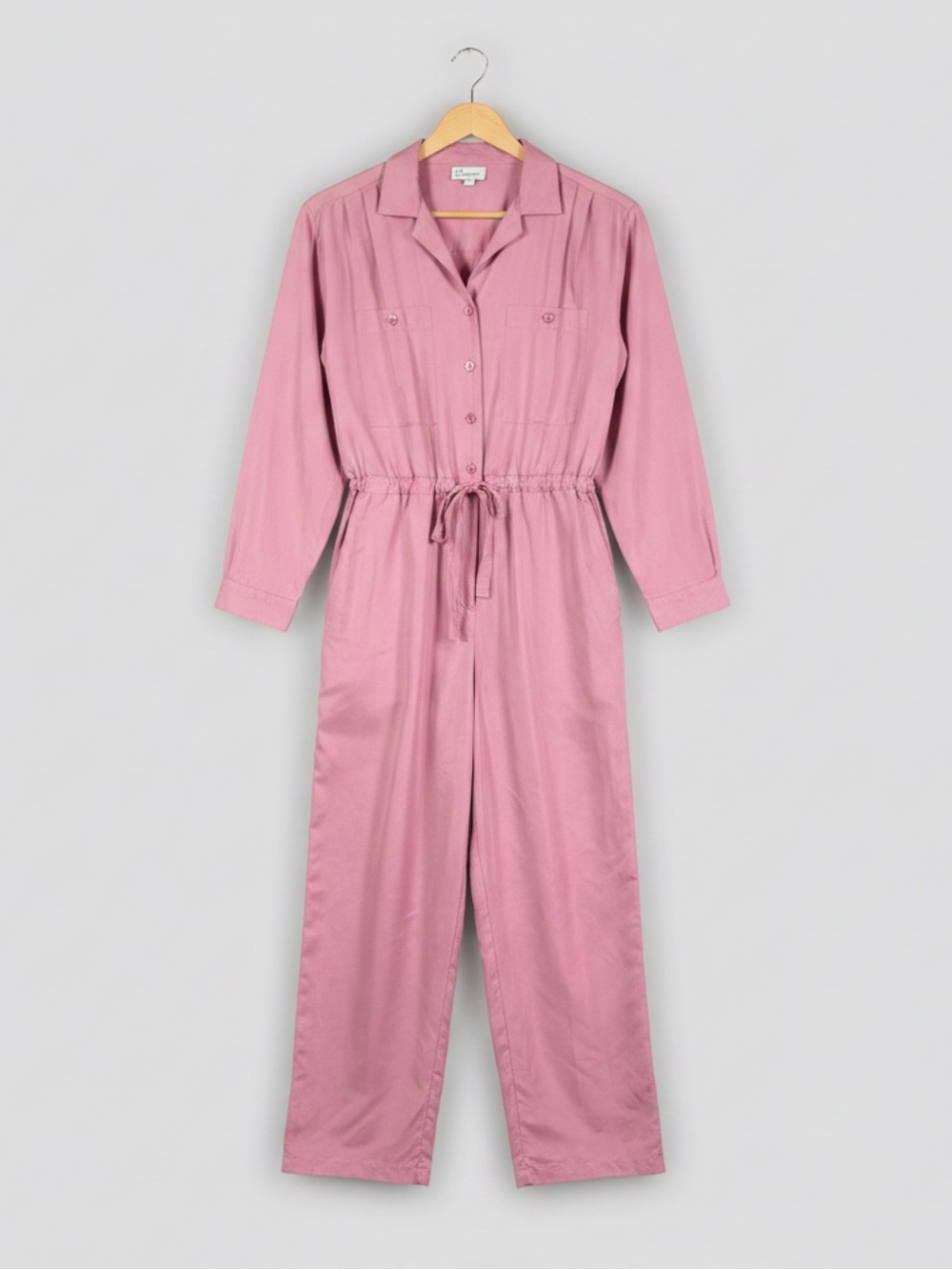 Vintage QS International 100% Silk Button Down Long Sleeve Mauve Pink Jumpsuit